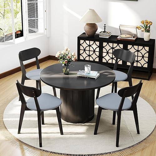 Miniatura 6 de Juego de 4 sillas de comedor, silla de comedor de madera maciza sin reposabrazos, silla de comedor estilo de mediados de siglo moderno con cojín de