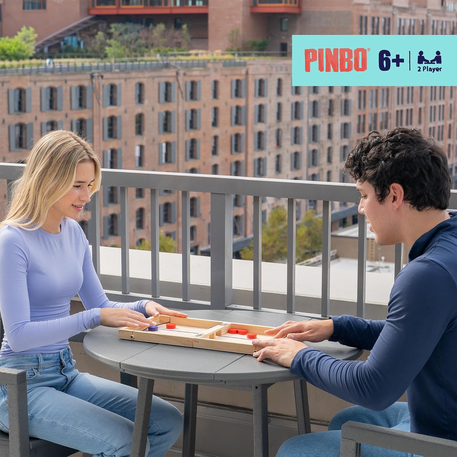 Pinbo Sling Puck Game (18") Premium Wooden Foldable Board | 2 Player Tabletop Game for Adults & Kids | Travel Friendly Classic Slingshot Game