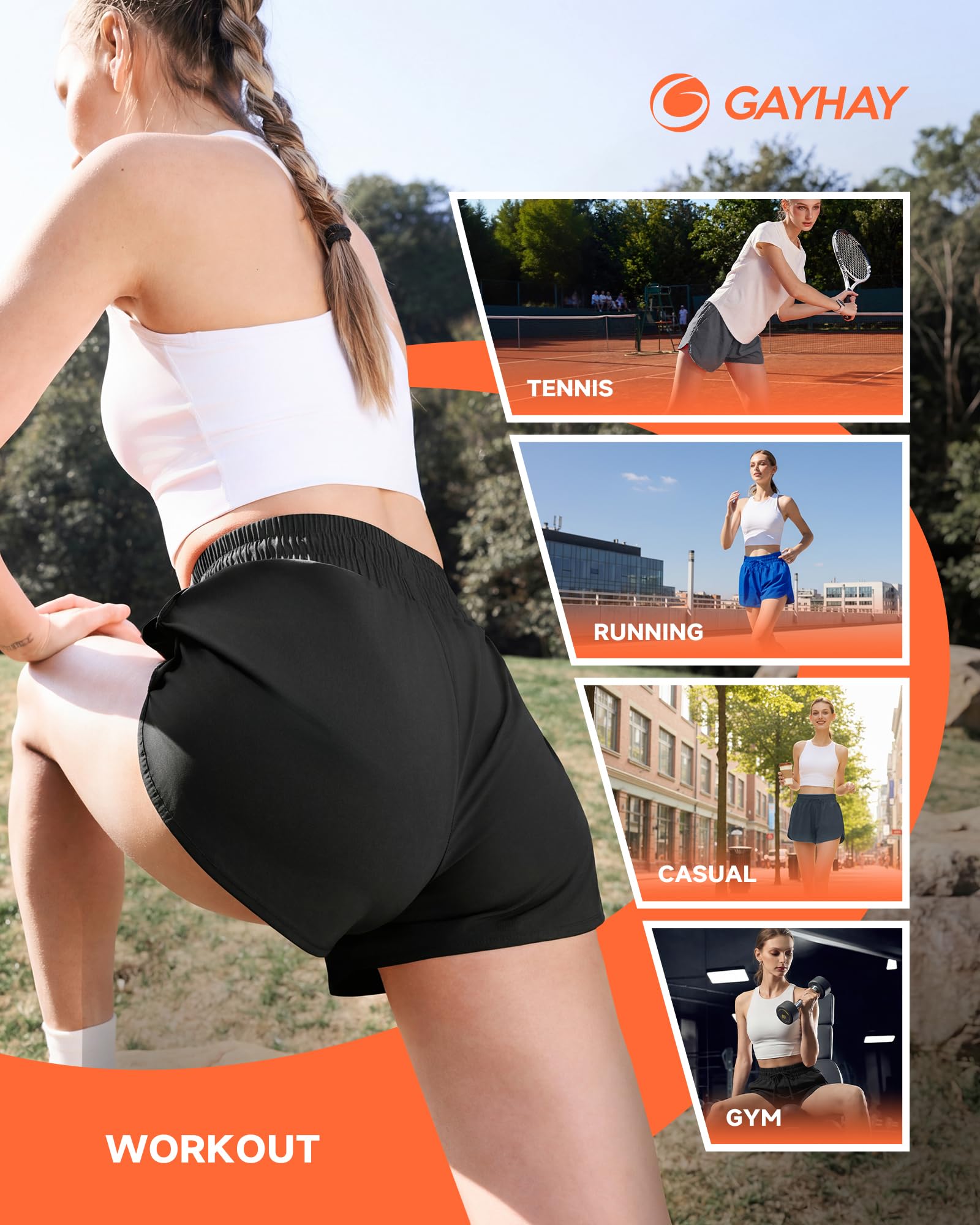 GAYHAY Running Shorts for Women - Athletic Quick Dry Sports Womens Shorts High Waisted Gym Workout Black Shorts with Pockets — view 3