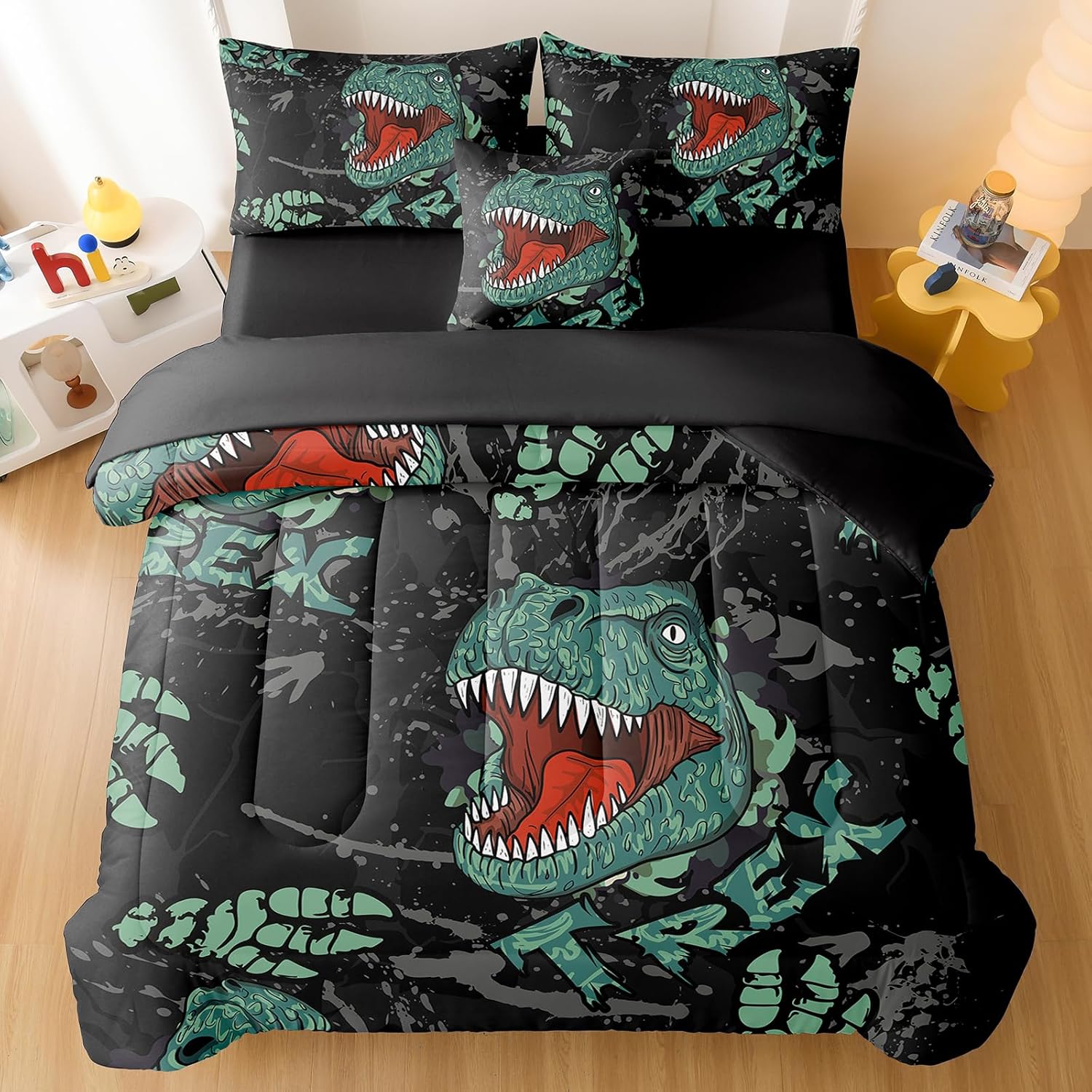 DORCAS Twin Comforter Set for Boys Girls,6 Piece Bed in A Bag Dinosaur Bedding Sets with Sheets for Kids