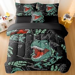 DORCAS Twin Size Dinosaur Comforter Set 6Pcs Bed in A Bag for Boys Kids | Boys Bedding Set,100% Microfiber, Whole-Piece Filling, Soft and Warm, Machine Washable, Deep-Pocket Sheet