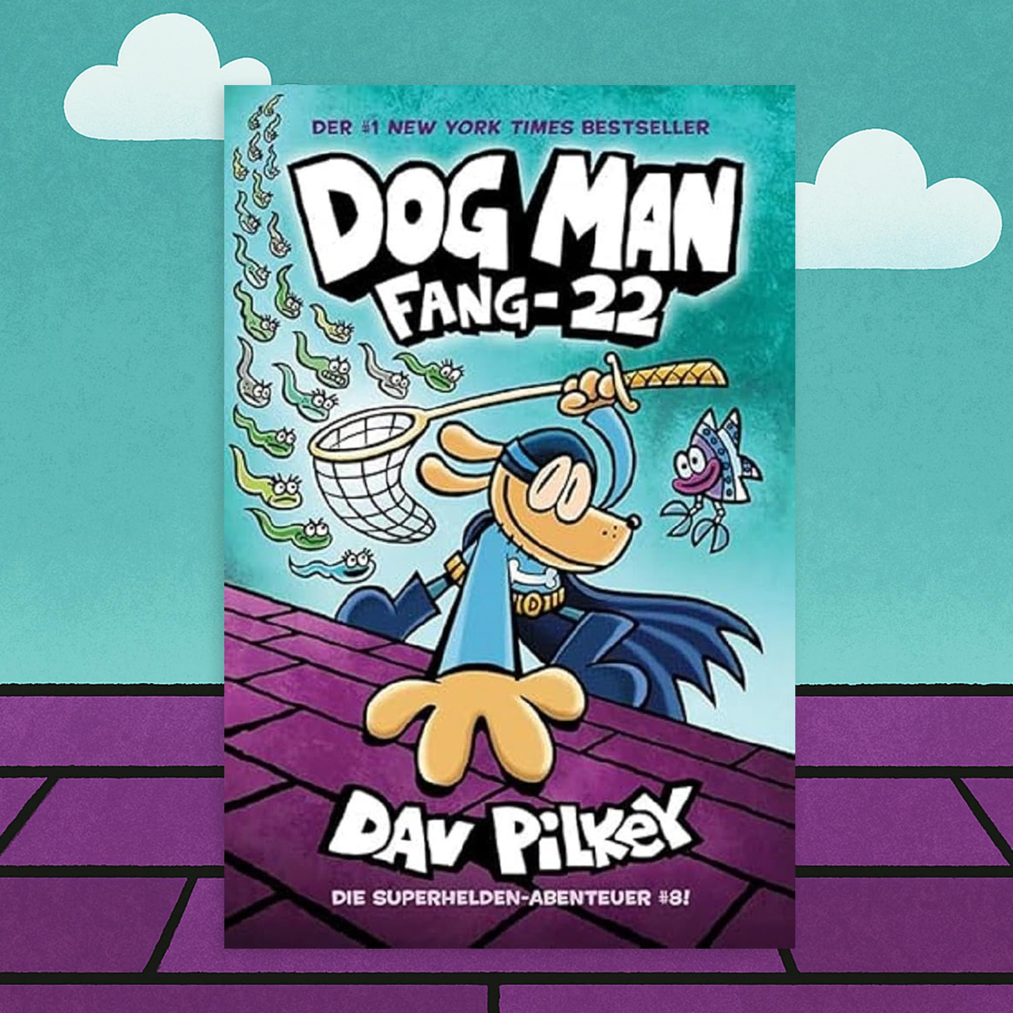 Dog Man Bücher Set Band 5-8 von Dav Pilkey – 4 Comic-Bände für Kinder: Herr der Flöhe, Das Jaulen der Wildnis, Wem die Pausenglocke schlägt und Fang-22 – lustige Kinderbücher mit exkl. Lesezeichen