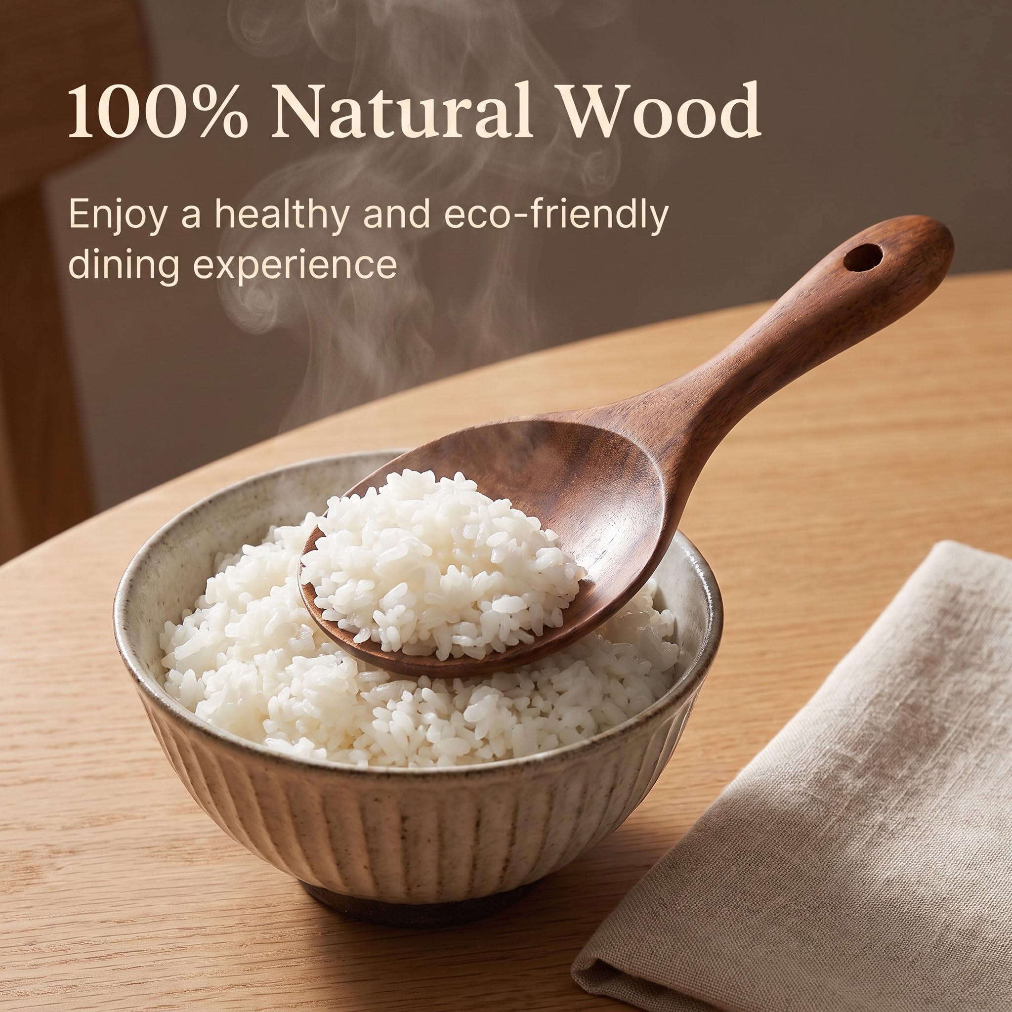 Natural Wooden Rice Spoon - Non-Stick & Durable -5