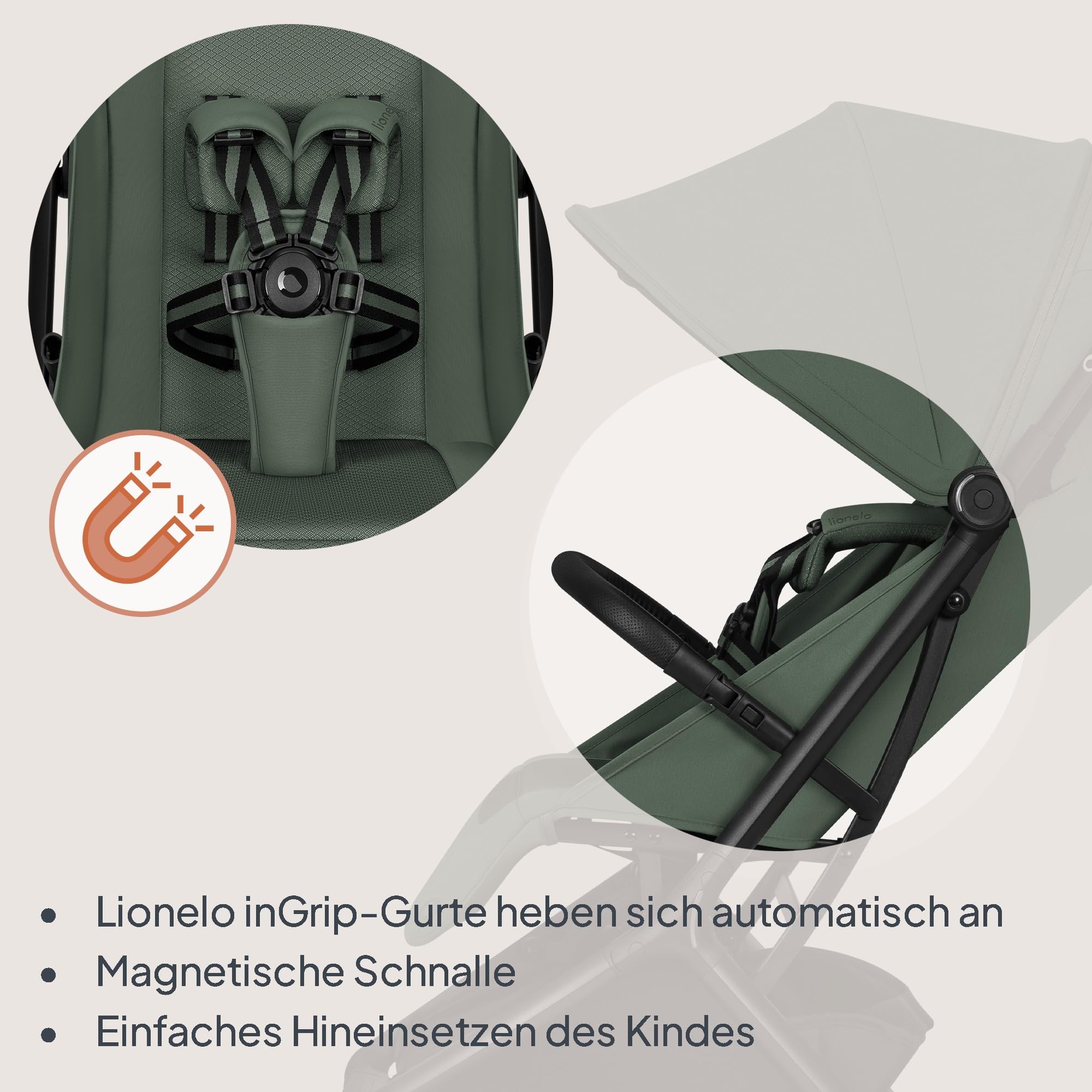 Lionelo Sia Reisebuggy ultraleicht & ultrakompakt faltbar, 5,9 kg, bis 22 kg, 6 Monaten bis 4 Jahre, Liegeposition, Federung, UPF50+ Verdeck, Moskitonetz, Einkaufskorb 3 kg, Becherhalter, Tragegurt