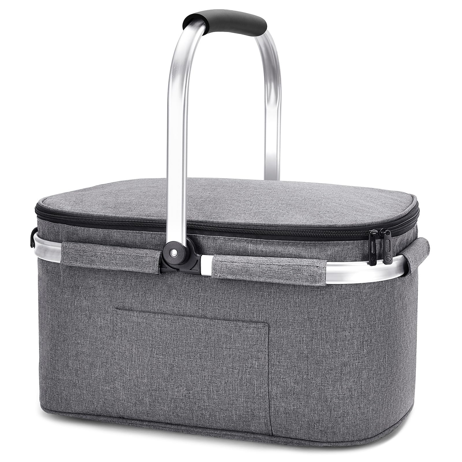 ALLCAMP Kühltasche – Einkaufskorb mit Deckel, Kühlbox, Abnehmbarer Picknickkorb für 4 Personen, Dicker Thermokorb mit Aluminiumrahmen