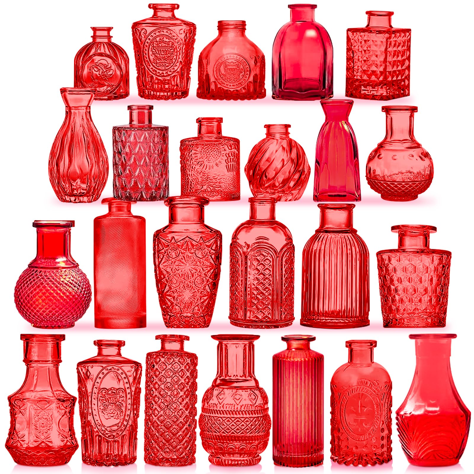 KOIUEYW Red Glass Bud Vases Set