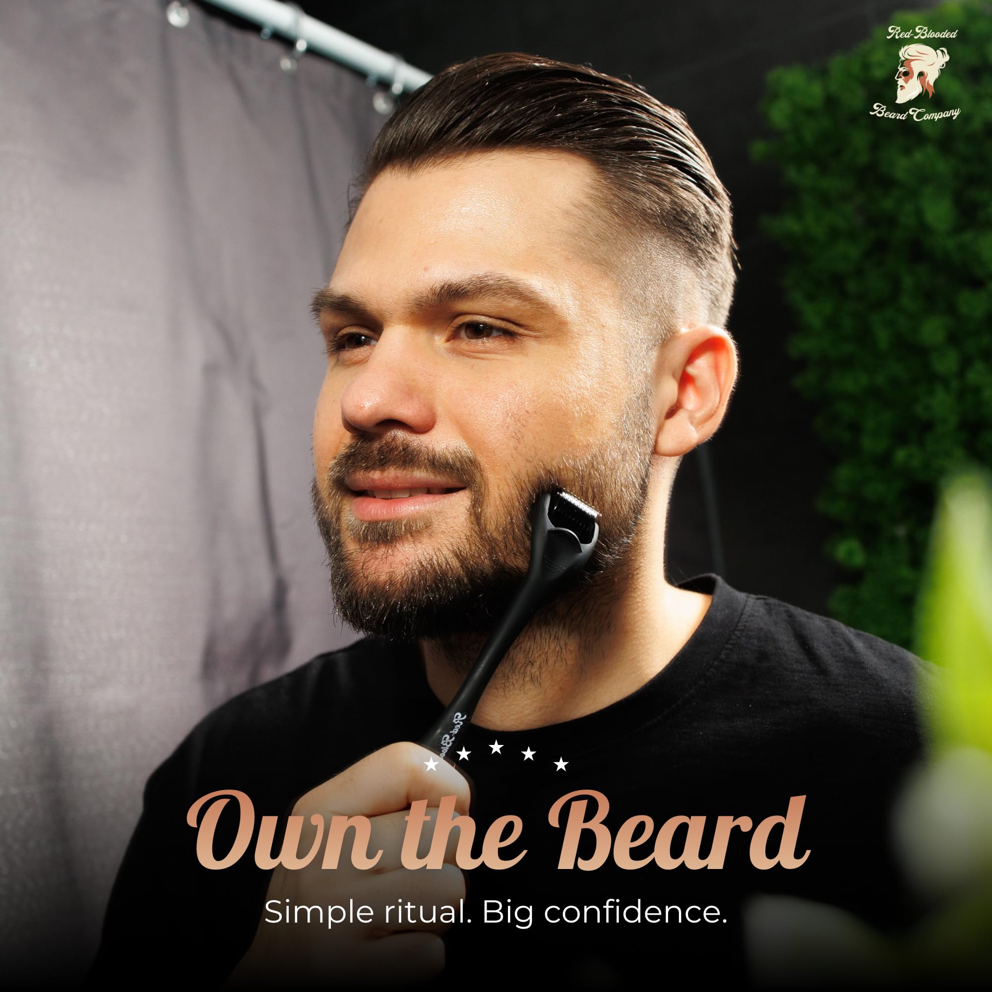 Red-Blooded Kit Crescita Barba Uomo - Beard Roller + Olio barba + Balsamo Barba | Stimolare La Crescita Della Barba | Kit Barba Uomo Professionale | Set Barba Uomo Regalo | Dermaroller Barba