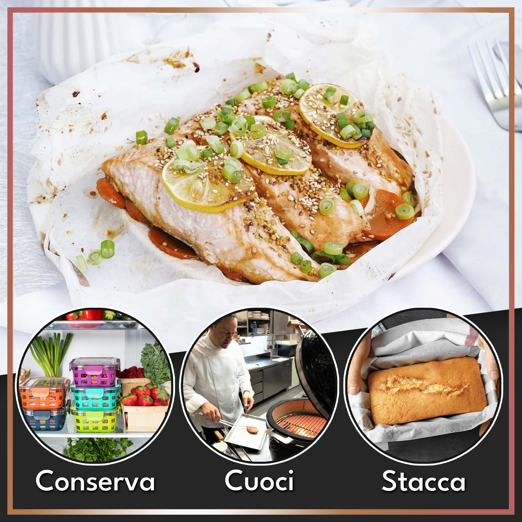 Sicignano Casalinghi Set 3 Rotolo Carta Forno Antiaderente Resistente per Forno e Frigo - Ideale per Dolci Pizza Pane Cottura Senza Grassi, Uso Professionale, Grandi Quantità (40cm x 50mt)