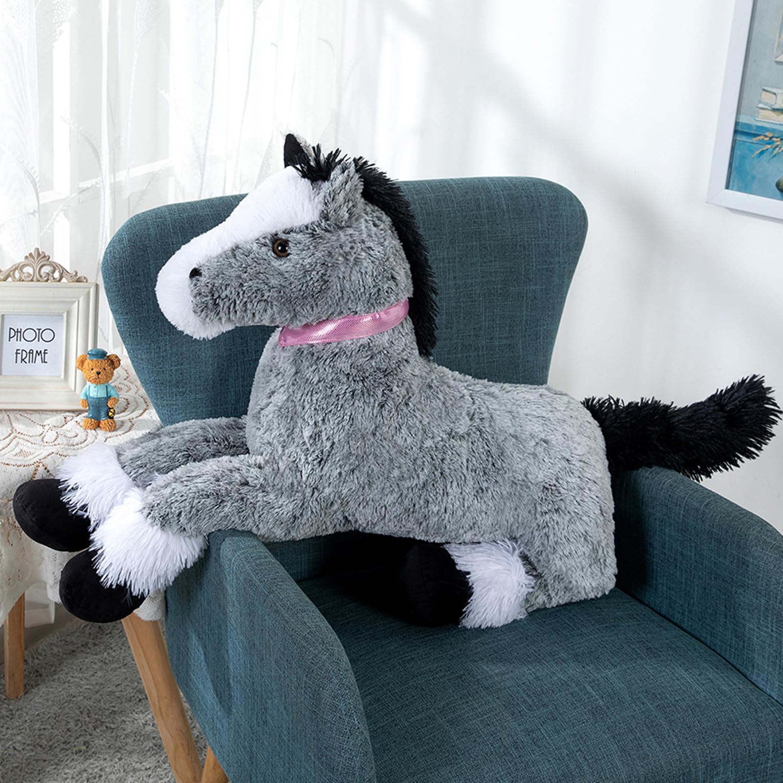 3 Feet Large Horse Stuffed Animal, 35 Inch Rideable Stuffed Pony Farm Plush Toy, Big Soft Horse Plush Pillow Christmas Birthday Gift for Kids 7