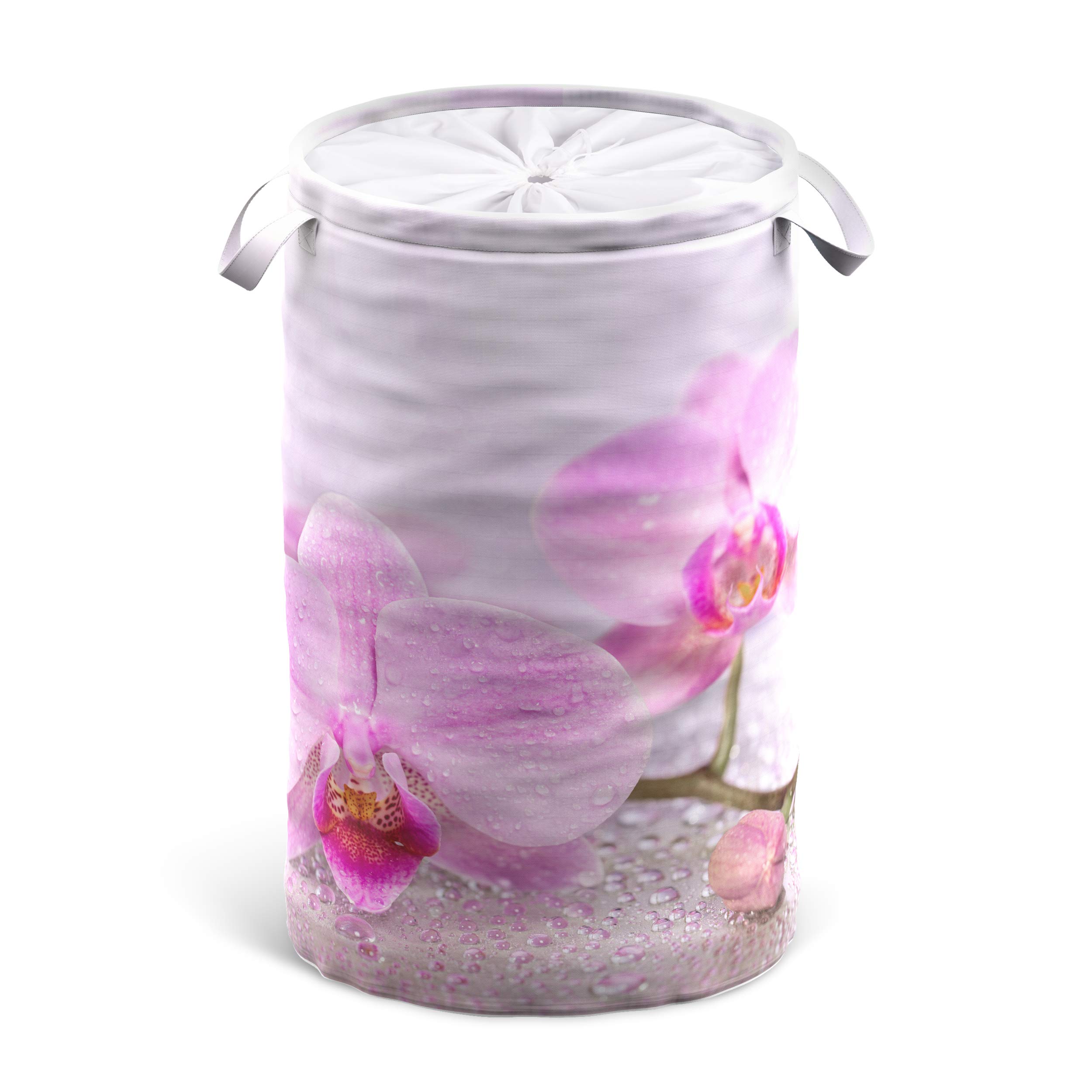 Sanilo Laundry Basket with Lid, Round Storage Container 60 Litres, Foldable Laundry Bin with Handles (Blooming)