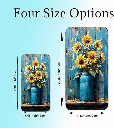 Miniatura 5 de Reloj de pared grande para sala de estar, reloj de pared de girasol, funciona con pilas, 24 pulgadas, reloj de pared rústico de granja que no hace