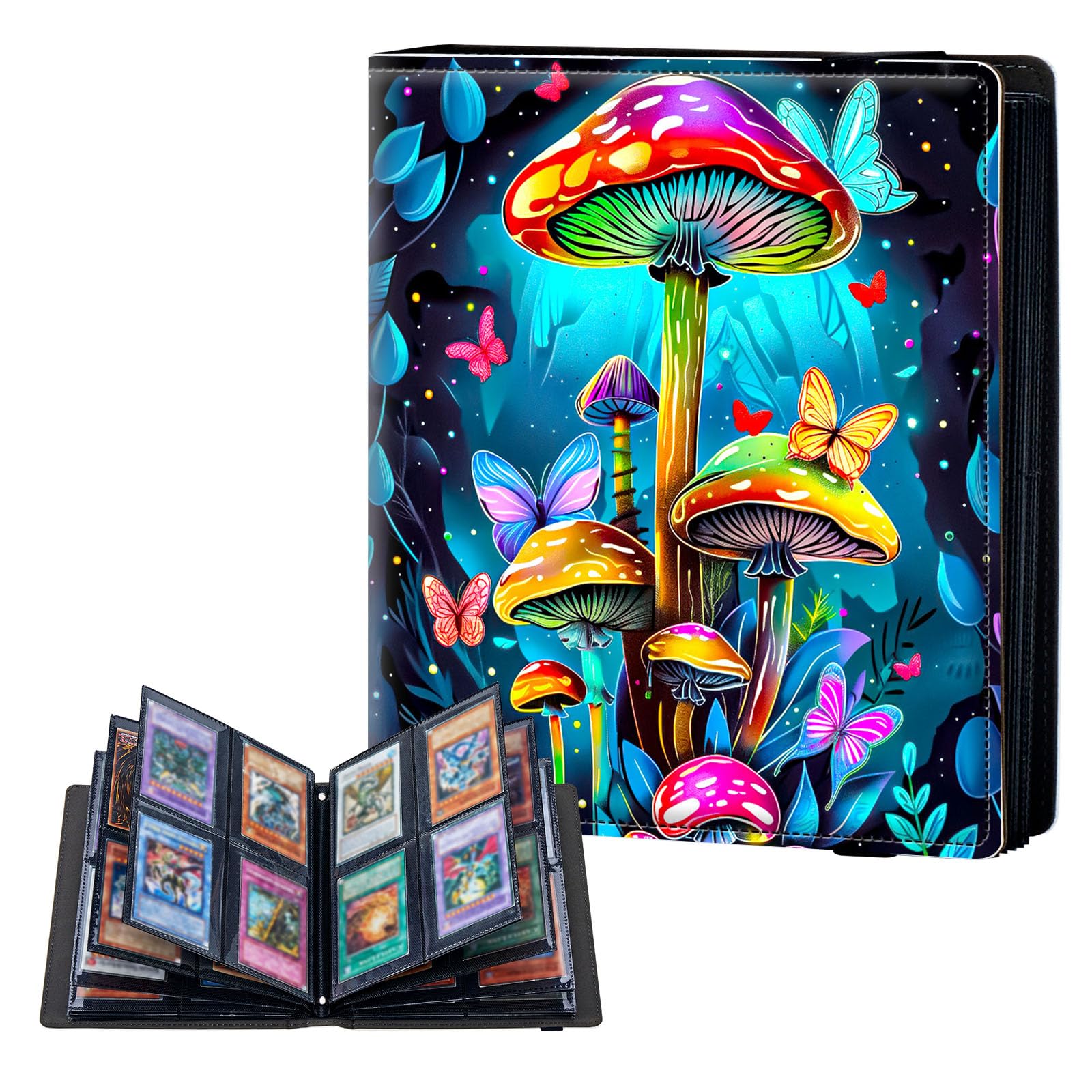 ETLKJVBL 4 Pocket Trading Card Binder, Card Collection Binder for TCG, MTG, Sports Cards, Baseball, Glowing Mushroom Forest Trading Card Book Holder for Collectors, Top Loader Binder