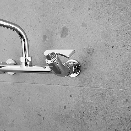 Miniatura 9 de BWE Grifo de cocina para montaje en pared, centro de 8 pulgadas, grifos de fregadero de utilidad comercial, doble mango con boquilla giratoria de 8