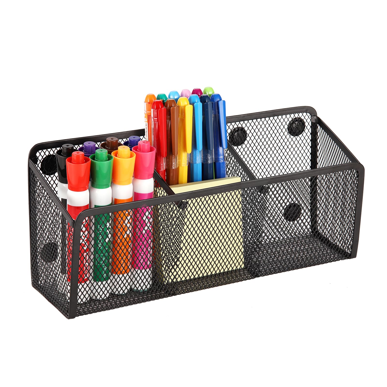Ameceres Magnetic Pencil Holder - 3 Generous Compartments Extra Strong Magnets Mesh Marker Holder Perfect for Whiteboard, Refrigerator and Locker Accessories