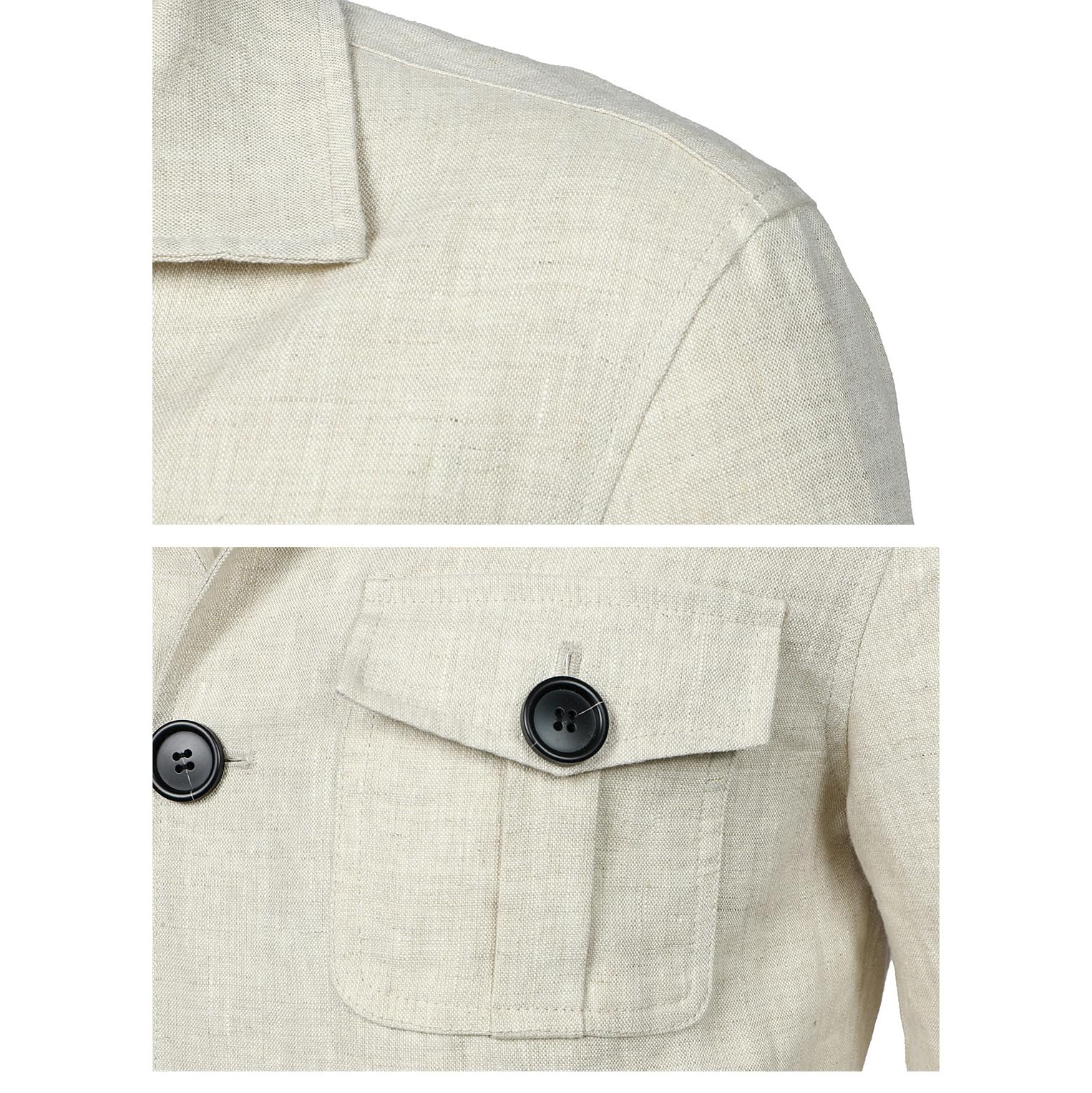 EsukAr Mens Ligero Safari Chaqueta Casual Lino Botón Hasta Multi-Bolsillo Abrigo Cargo Outwear