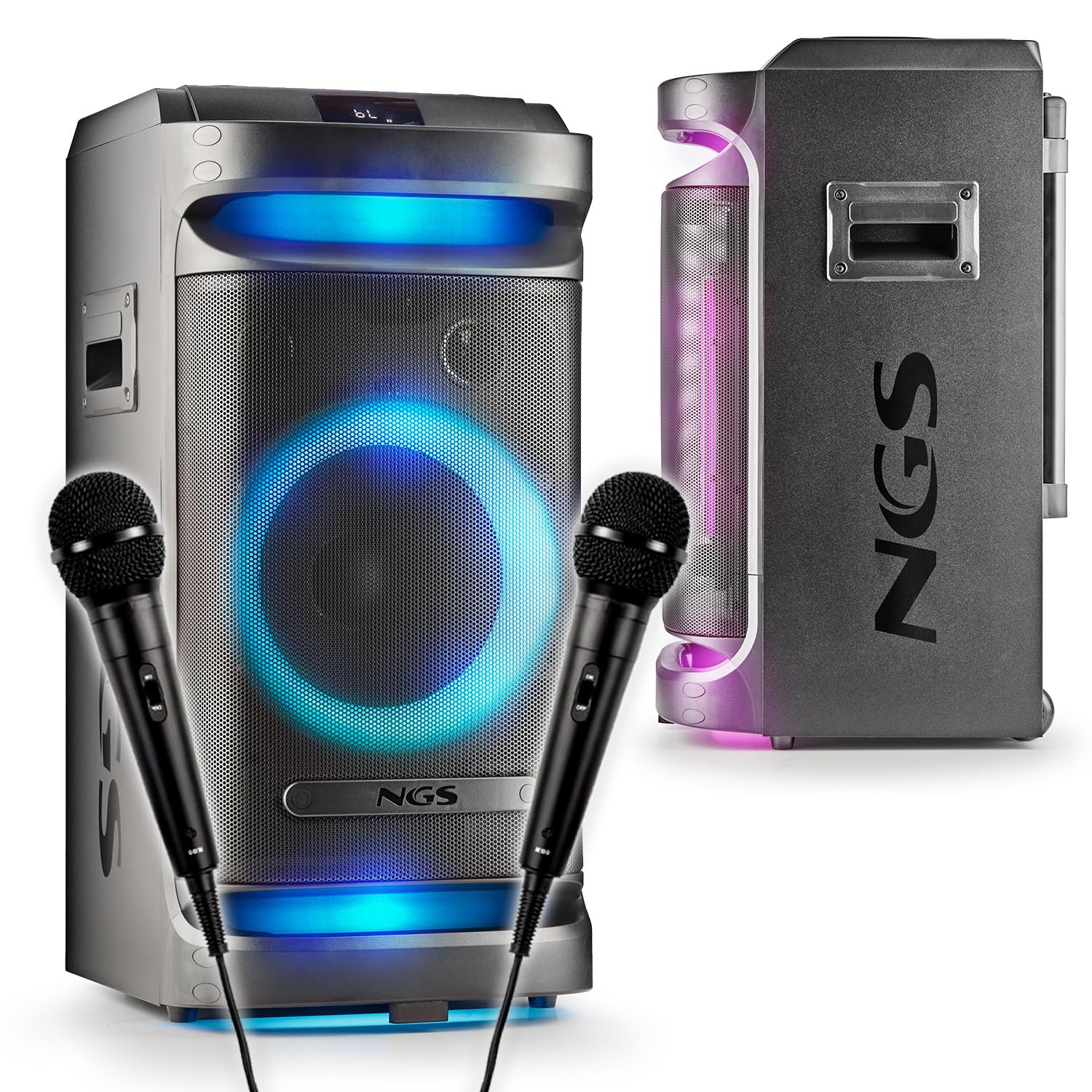 Enceinte Active 900W sur Batterie de Sonorisation NGS WILDSPACE1, 2 MICROS, Bluetooth, USB/AUX, Lumière LED, TWS, avec WOOFER 10