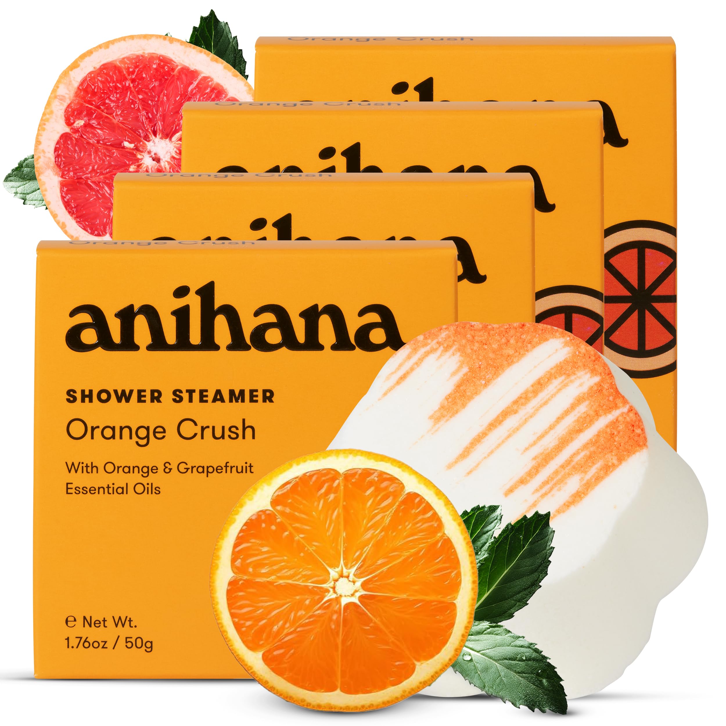 ANIHANA Shower Steamers 4 Pack with Orange &amp; Grapefruit Essential Oils, Paraben Free, Cruelty Free, Refreshing Orange Crush Scent, 1.76 oz Each