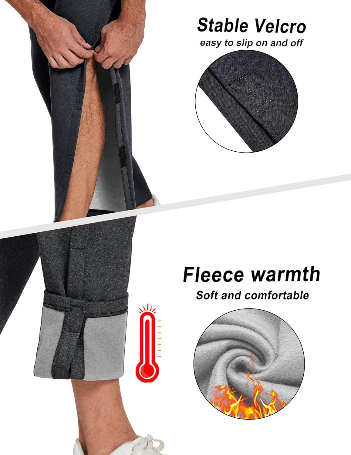 Deyeek Mens Fleece Tear Away Pants Loose Fit Post Knee Replacement Surgery Pants Breakaway Sweatpants Side Snap with Pockets - Image 5