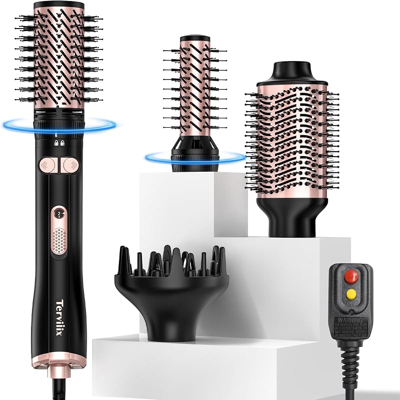 Terviiix Cepillo de aire caliente 4 en 1, Styler de 1000 W con 2 cepillos redondos giratorios | Moldeador voluminizador para dar acabado al cabello secado con toalla, voluminizador y difusor ovalado, cerámica de turmalina para un volumen suave