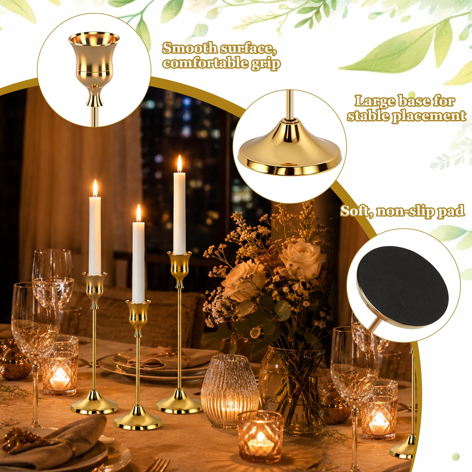 Gold Kerzenständer, 12 Stück Kerzenständer Stabkerzen Kerzenhalter Gold Candle Holder Retro Kerzenhalter Matt Kerzenhalter für Weihnachts Esszimmer und Schlafzimmerdekoration Kamindekoration