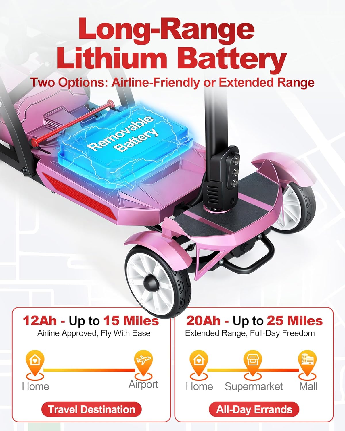 Ecomobi M4 15/25Miles Lightweight(52lbs) 4-Wheel Mobility Scooter for Adults & Seniors - 40" Turning Radius&300LBS Max Load Mobility Scooter with 12/20AH Lithium Battery,1-Second One-Hand Manual Fold