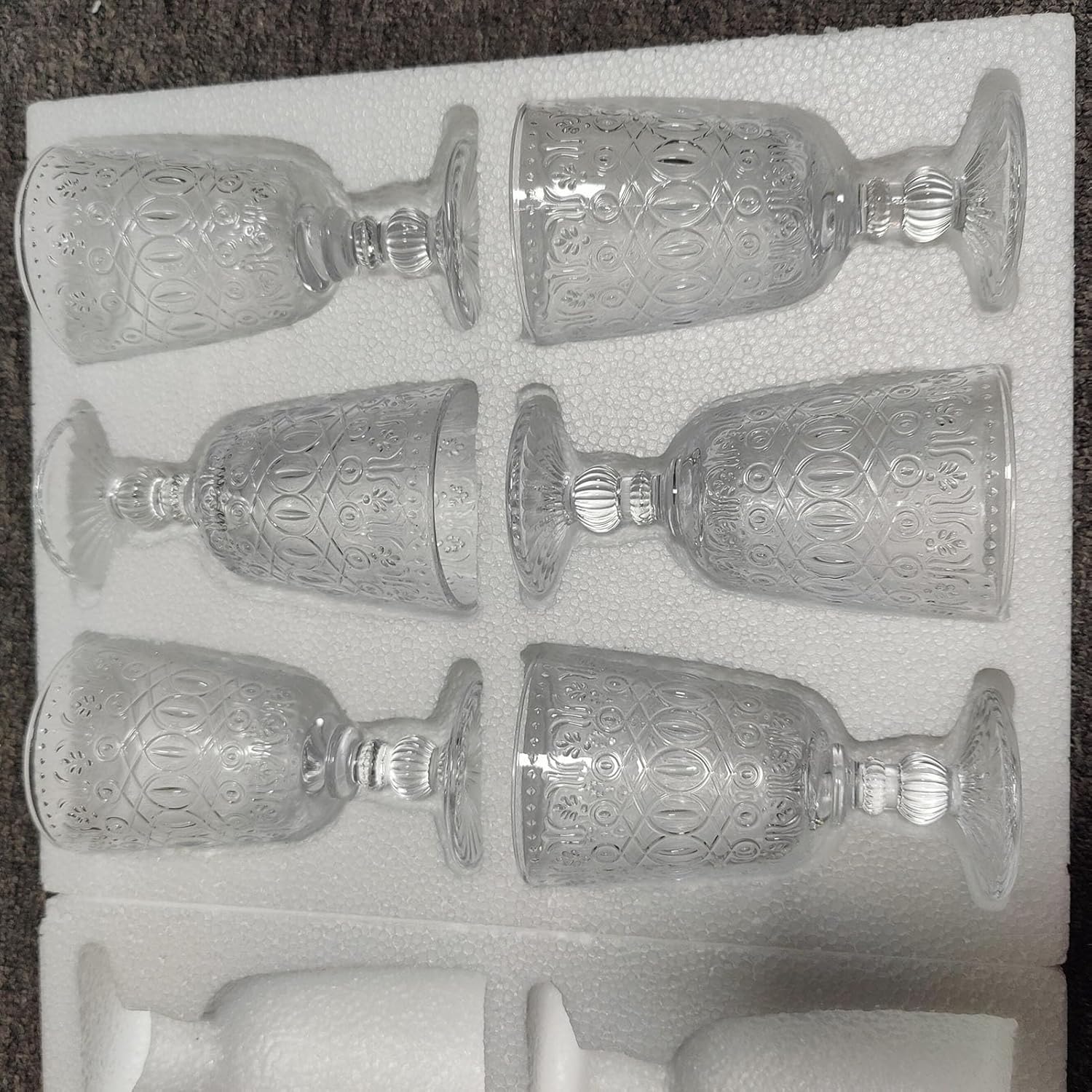 Taganov Clear Vintage Drinking Glasses set of 6 Glassware Wine Goblets 10 OZ Pretty Stemmed Cup for Wedding Party Bar