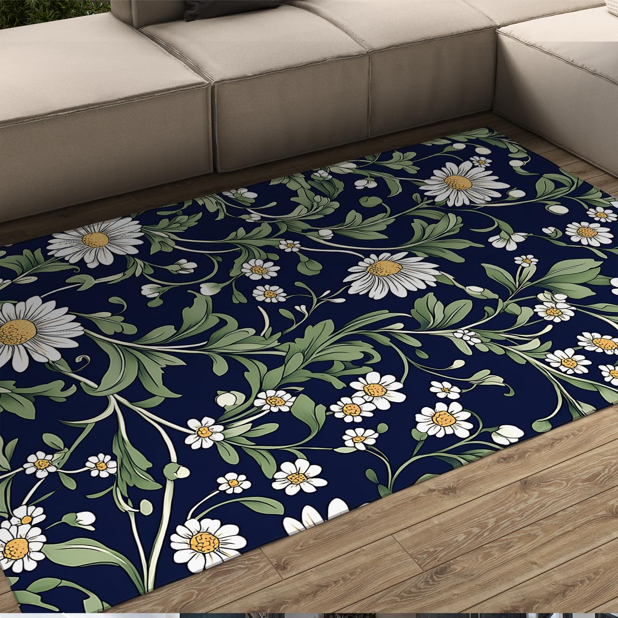 Tapis William Morris 180x240 cm bleu marine lavable et ultra fin pour le salon moderne