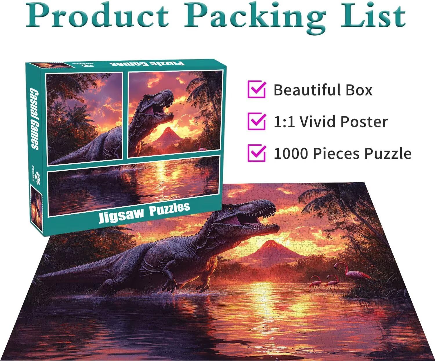 Dinosaurier Puzzle für Erwachsene Kinder Anspruchsvoll 5000 Teile Impossible Klassische Puzzles Schwer Sonnenuntergang ab 8 9 10 Jahre für Mädchen Jungen Jigsaw Kunst Educa Geschenke 105x156cm t-409