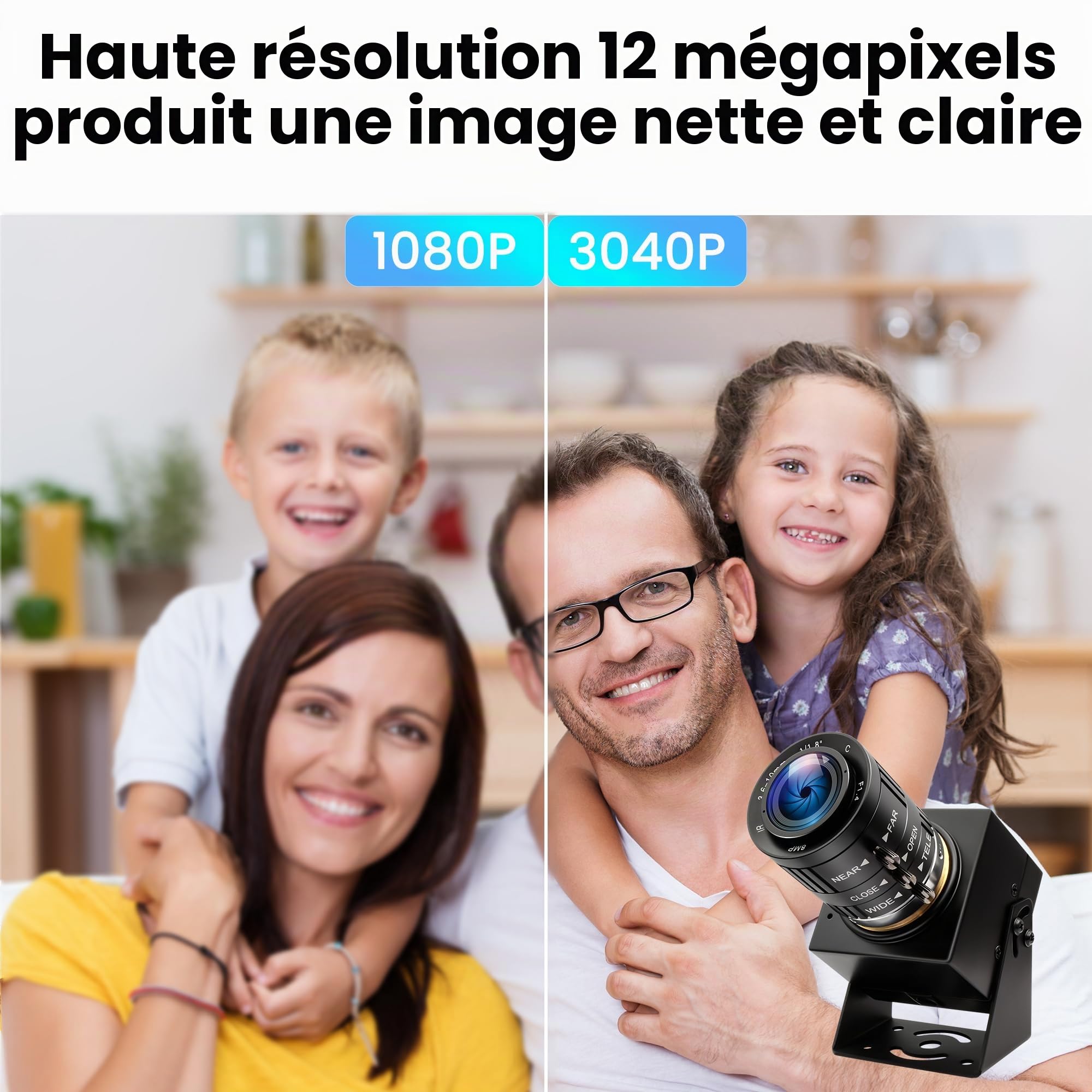 ELP Caméra USB 4K 120fps - Webcam Haute Vitesse 12MP Avec Zoom Optique Manuel 3x - Pour Golf, Raspberry Pi, Windows, Linux, Mac OS