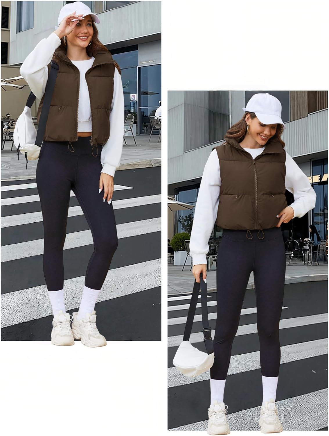 YUCOLEN Women's Crop Puffer Vest Lightweight Warm Outerwear with Fashion Stand Collar Zip Up Padded Cropped Jacket Coat - Image 5