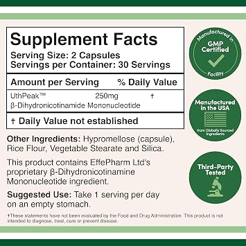 NMNH 250mg Reduced NMN, Cellular Energy + NAD+ Support, 60 Capsules