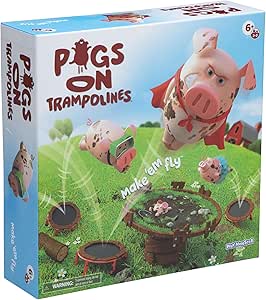 PlayMonster Pigs on Trampolines Game, Fun Board Games for Kids 6-8, Family Games, Trampoline Toys, Flying Pigs Game for Kids, Fast Action Games for Kids 8-12, Games for Family Game Night