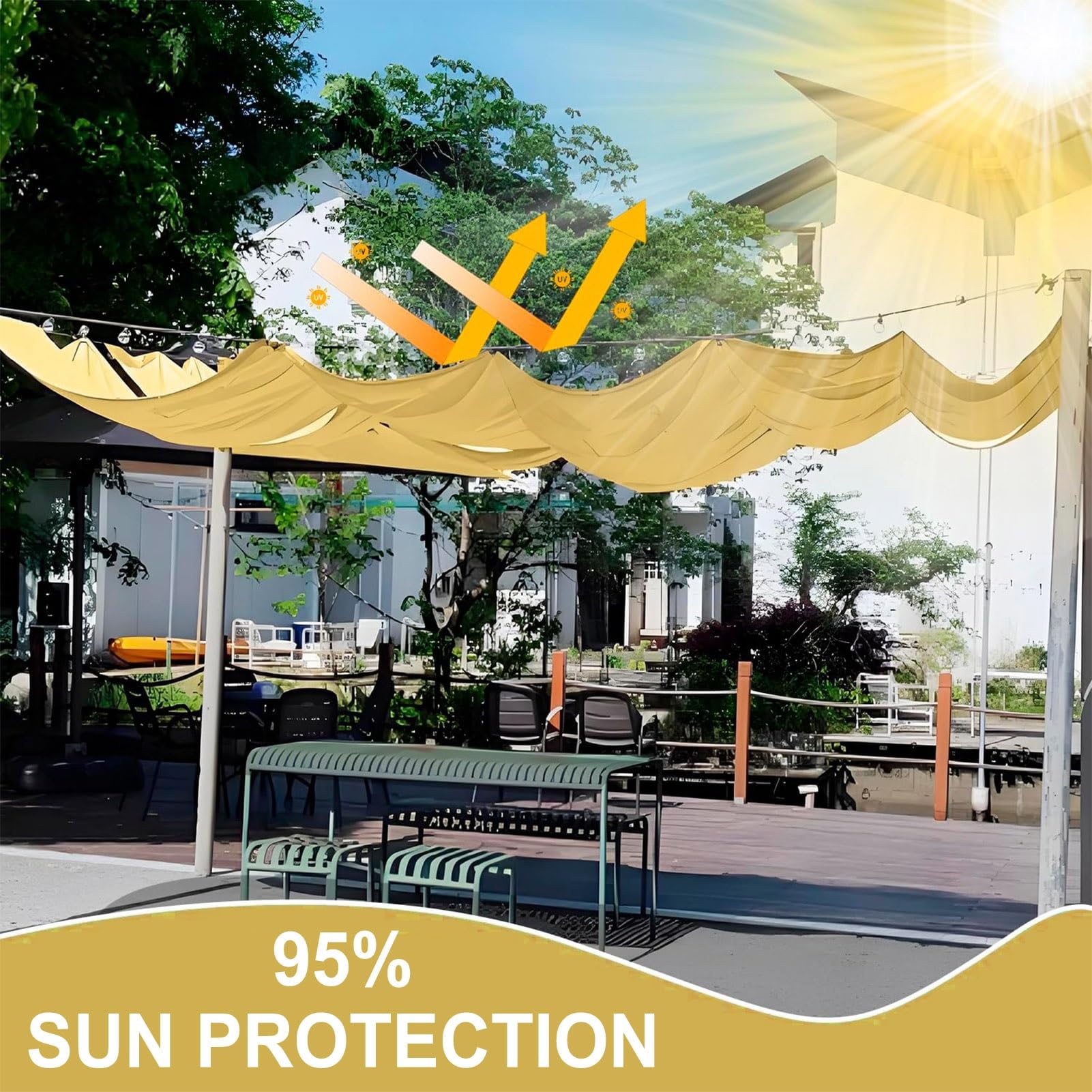 Tenda parasole retrattile impermeabile, protezione UV e antipioggia, per esterni, balcone, giardino, terrazza, pergola, veranda – bianco 2,1 x 10 m