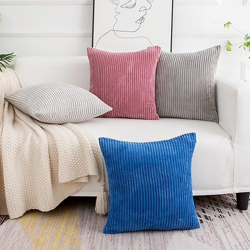 Softalker Juego de 4 fundas de almohada de pana suave a rayas sólidas, 20 x 20 pulgadas, decoración moderna para sofá, dormitorio, sala de estar