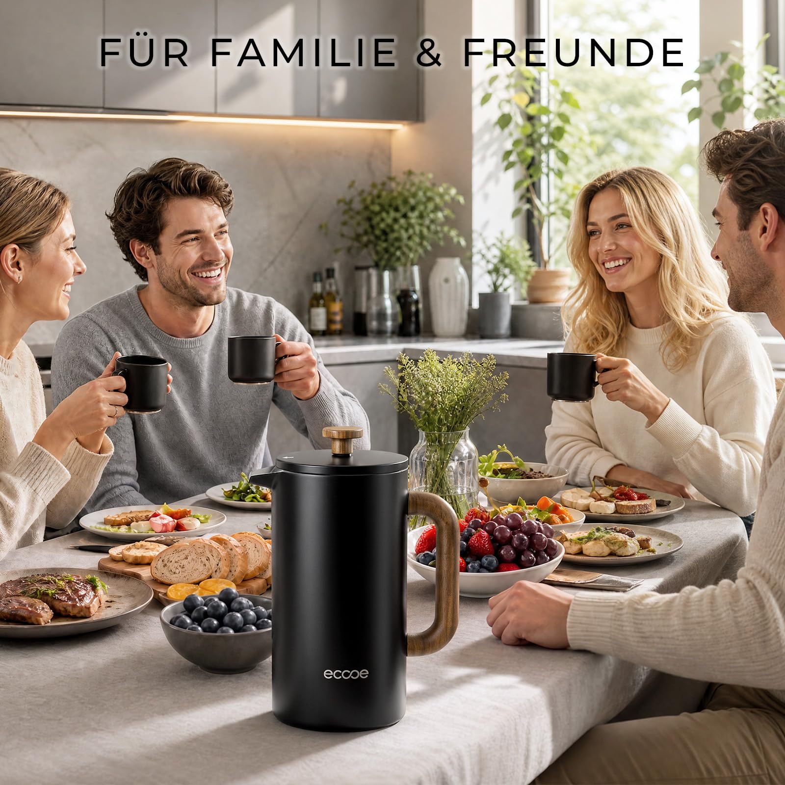 ecooe French Press 1,5 L ze Stali Nierdzewnej z Podwójnymi Ściankami (Czarny)
