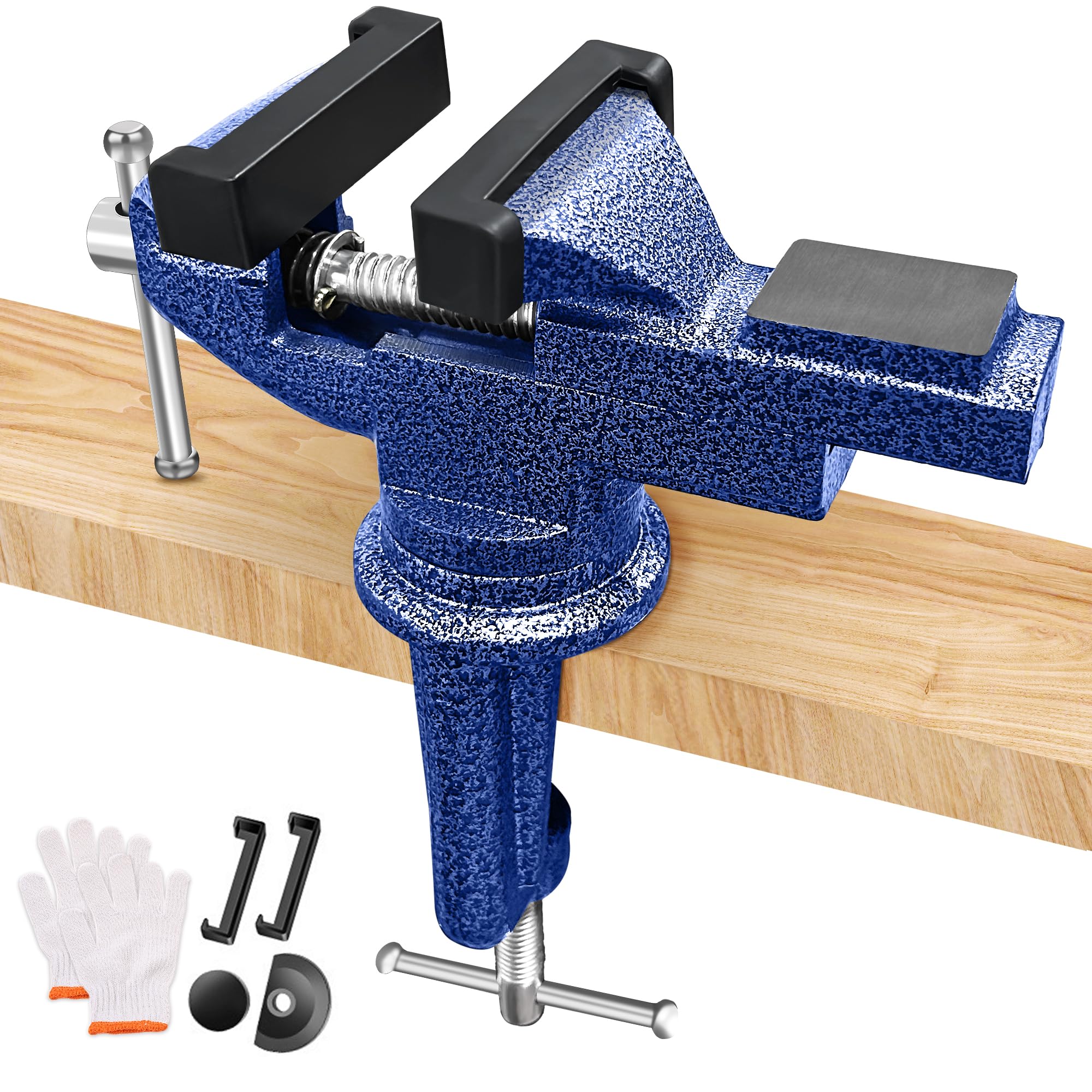 BELLO YON Table Vise 3.1 Inch, 360° Swivel Base Heavy Duty Bench Clamp, Compact Portable Multi-Purpose Fixed Tool for Woodworking, Metalworking,