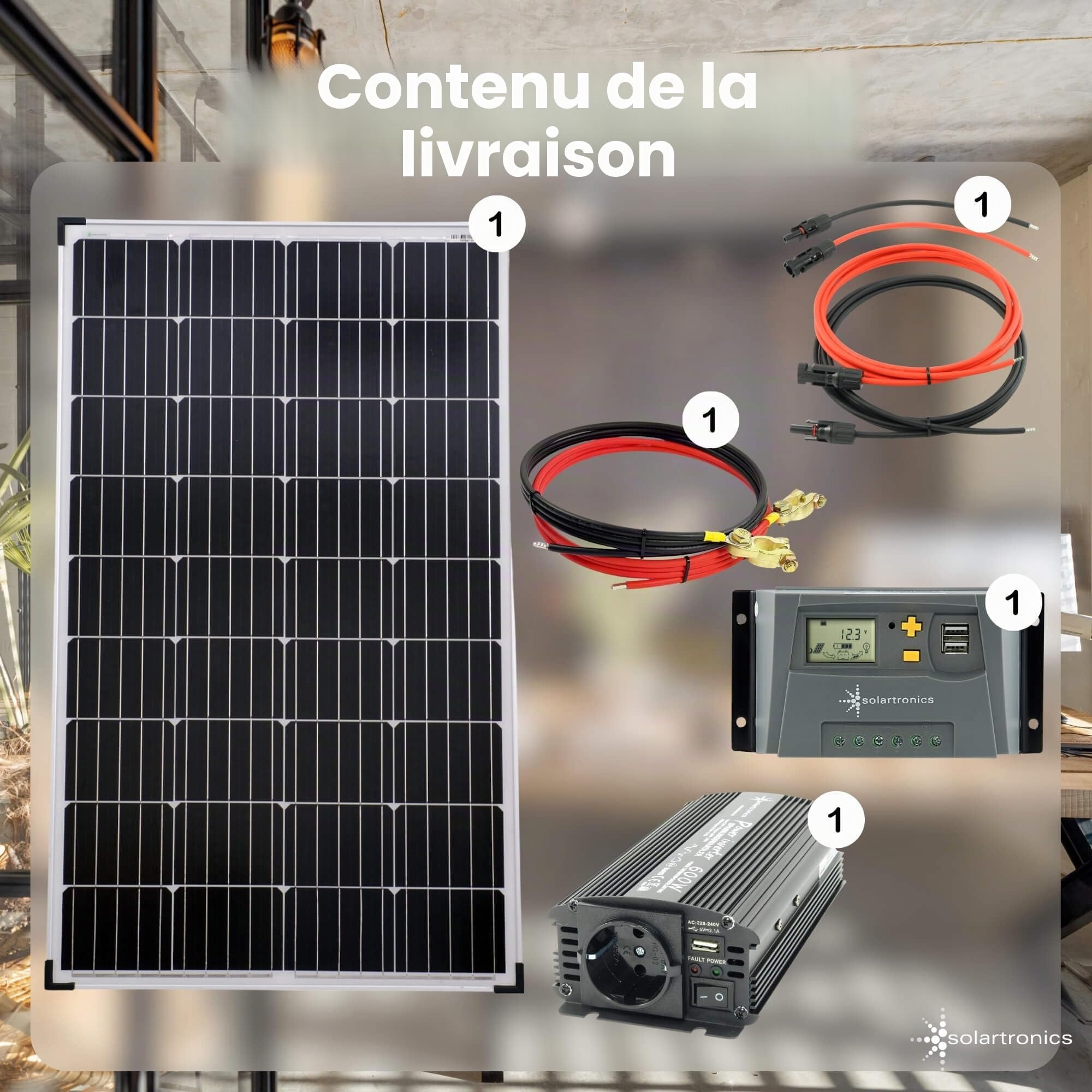solartronics Kit complet 1 panneau solaire 130 W 600 W Convertisseur régulateur de charge photovoltaïque îlot