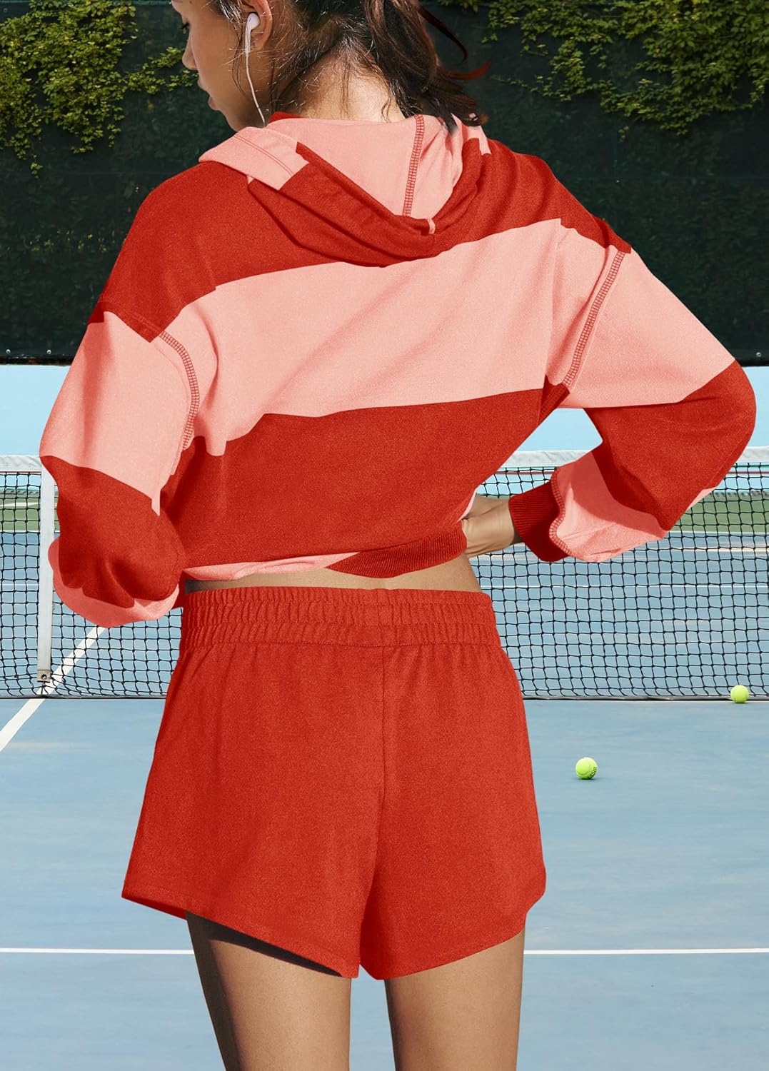 SENSERISE Women Striped Workout Set 2 Piece Outfits Matching Lounge Sets Oversized Hoodies Shorts Sets Travel Sweatsuits