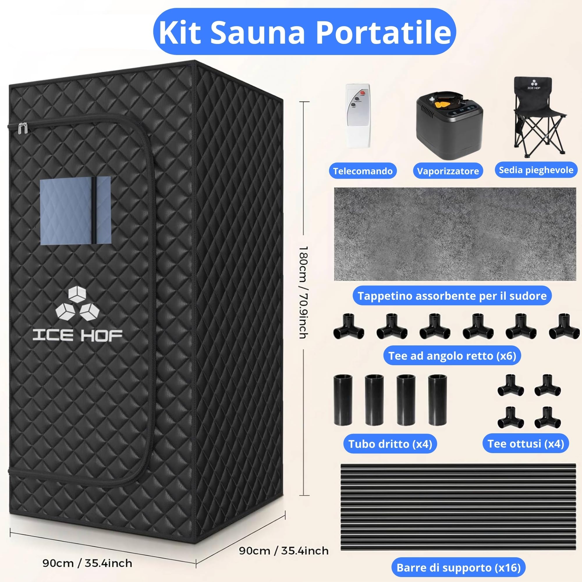 Ice Hof® Sauna Portatile a Vapore, Mini Sauna Box per Casa, Bagno Turco da Casa Interno, Sauna Home per Relax e Benessere, Sauna da Esterno Portatile