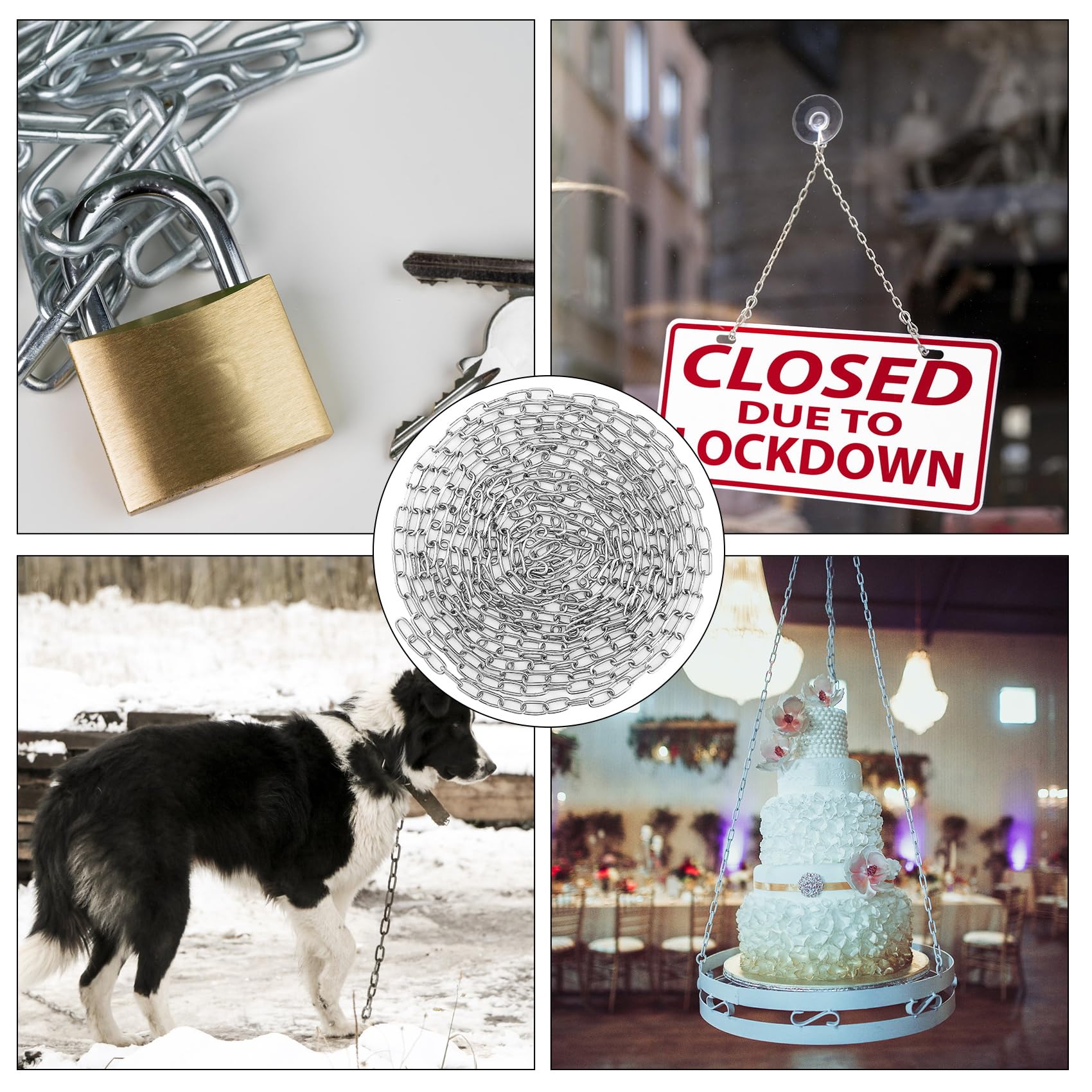 Catena in acciaio inossidabile 304, 5 metri con 2 moschettoni – Maglie da 17 mm, spessore 2 mm, larghezza 9 mm per recinzioni, gabbie per cani, progetti fai-da-te e sicurezza esterna