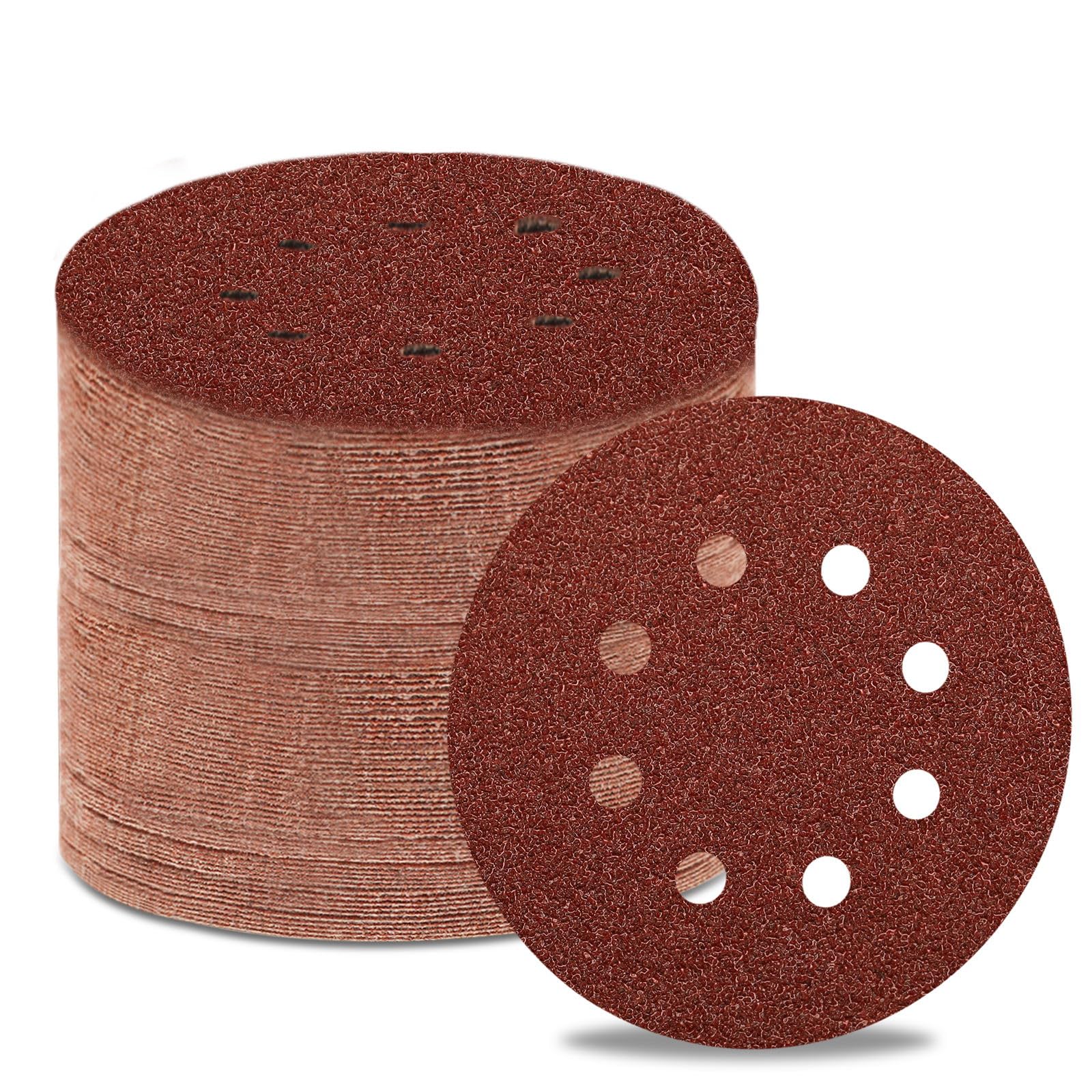 Szarint 100 Grit 5 Inch Sanding Discs Hook and Loop Sandpaper, 150 PCS 8 Hole Adhesive Coarse Sand Paper for Random Orbital Sander