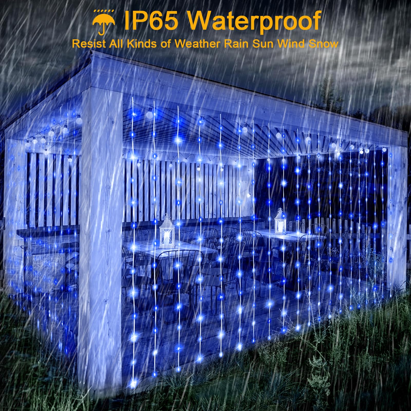Glaxcidy LED Fairy Curtain Lights, 3M x 3M 304 LEDs Solar Powered Outdoor Window String Lights with Remote - Image 3
