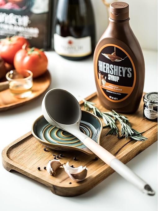 Spoon Rest, Spoon Holder for Countertop, Cooking Spoon Holder with Handle for Easy Hold and Transport, Farmhouse Decor, Utensil Rest for Spoons, Ladles, Tongs, Spatula, Blue and Green