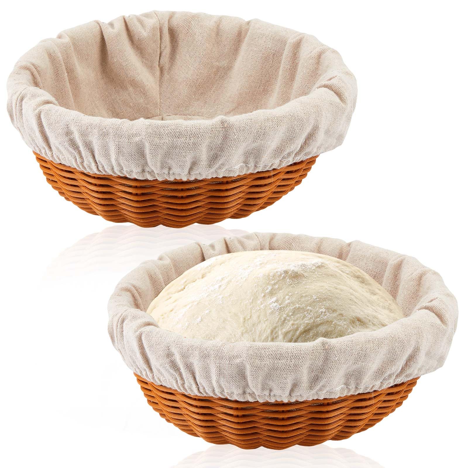 2 Set Bread Proofing Basket 8.66 Inch Sourdough Proofing Basket Round Proofing Bowls for Bread Sourdough Starter Kit Sourdough Bread Baking Supplies with Liner for Home