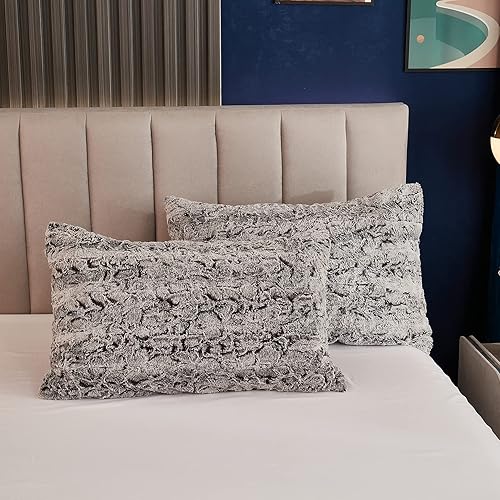 Miniatura 3 de Yaoshuho Juego de funda de edredón suave y esponjosa de piel sintética cepillada de lujo de terciopelo de visón lanudo con fundas de almohada