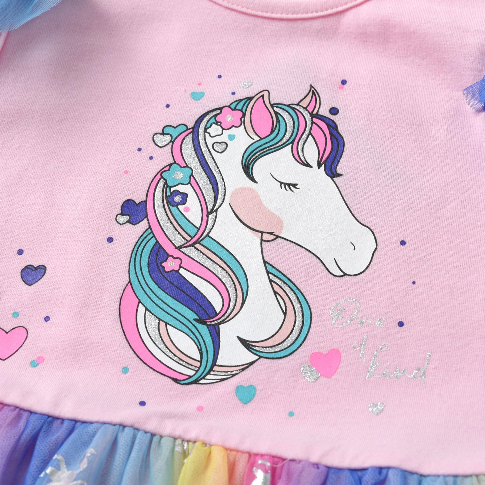 VIKITA Vestido de Princesa con Lentejuelas y Estampado de Mariposa Unicornio para Niñas