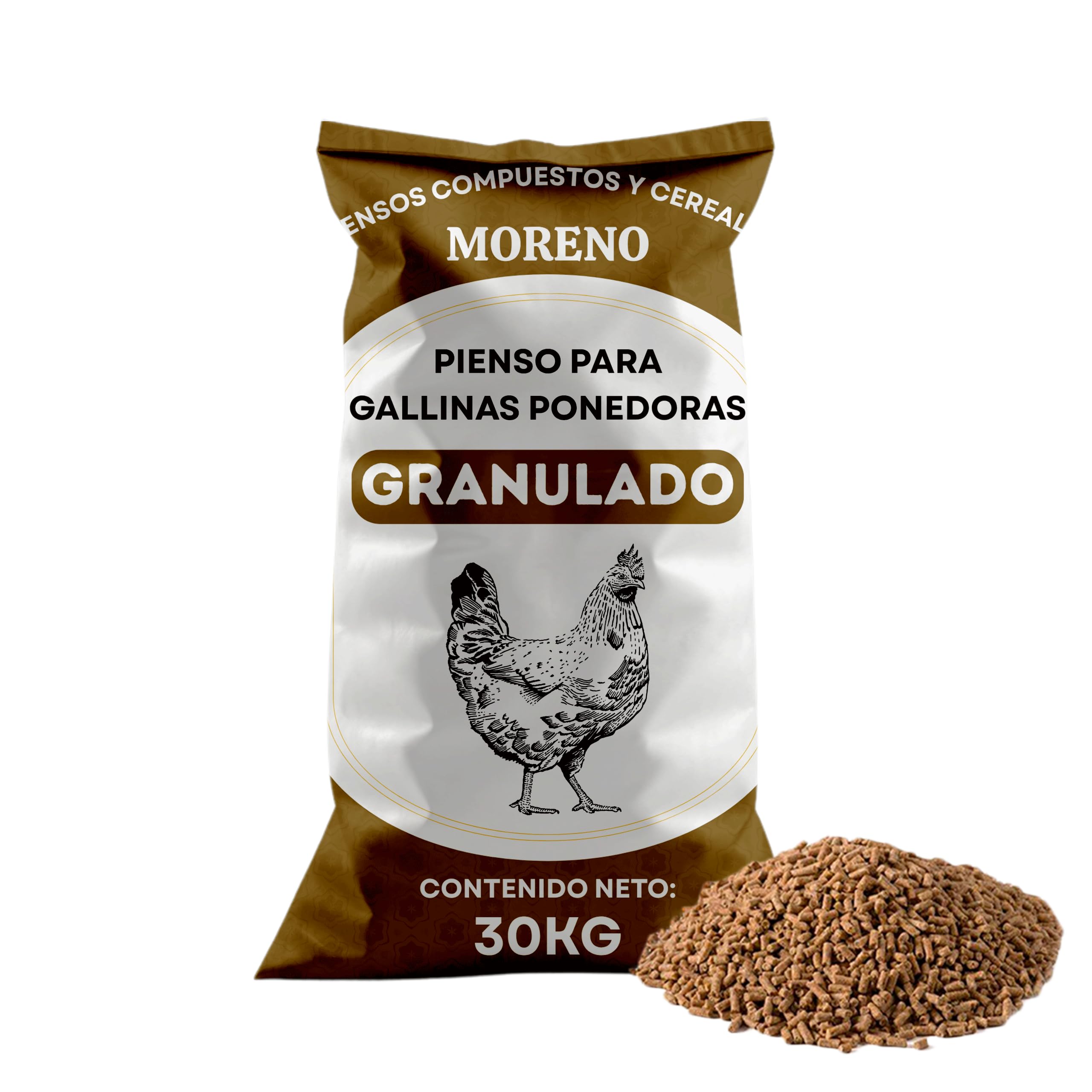 Pienso Granulado Gallinas Ponedoras, Saco de 30 Kg | Pienso de 1º Calidad, Rico en Nutrientes y Propiedades | El Embalaje Puede Variar (1 Saco)