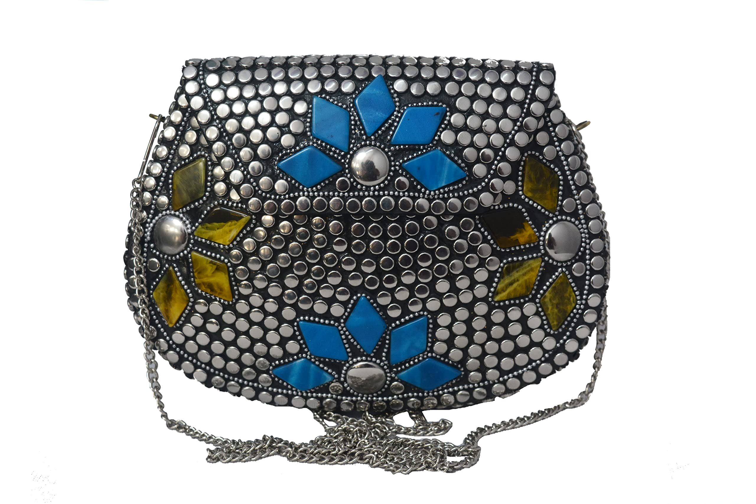 Design Craft India metal clutch unique hand mede clutches color silver