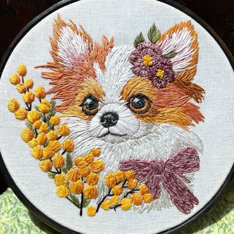 Amazon.co.jp: 刺繍フレーム 置き型 壁掛け チワワ ミモザ