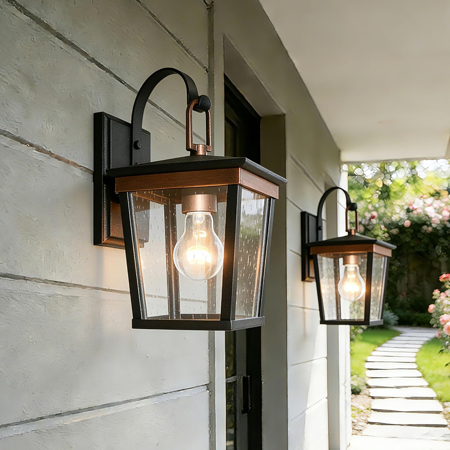 ALVIME Outdoor Wall Light Fixtures, 11 Inch 2 Pack Copper Waterproof Outdoor Sconce Lights, Exterior Wall Lanterns, Porch Outside Lighting for Entryway, Backyard, Patio, E26 Base, Clear Seeded Glass